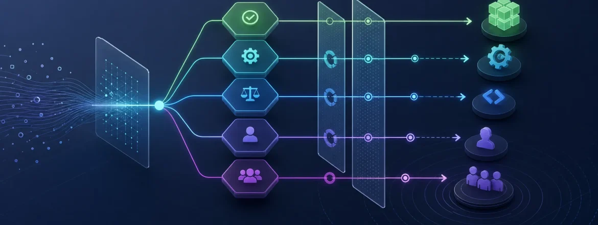 Editorial technical illustration for agentic AI operating models.