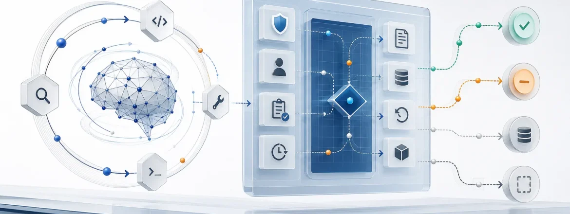 Editorial technical illustration for Agentic system control planes.